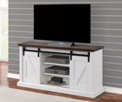 60" Dark Brown & White Barn Door TV Stand