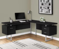 Black & Silver 3-Drawer L-Shaped Corner Desk -FurniHub Store 810527323 1