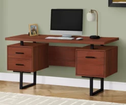 60" Cherry Woodgrain & Black Floating Desk -FurniHub Store 810527325 1
