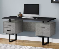 60" Concrete Gray & Black Floating Desk -FurniHub Store 810527329 1