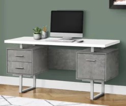 60" Concrete Gray & White Floating Desk -FurniHub Store 810527330 1