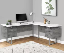 Faux Concrete & White 3-Drawer L-Shaped Corner Desk -FurniHub Store 810527349 1