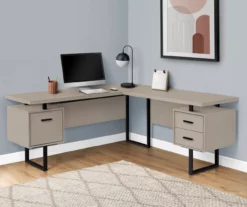 Taupe & Black 3-Drawer L-Shaped Corner Desk -FurniHub Store 810527372 1
