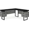 Faux Concrete & Black 3-Drawer L-Shaped Corner Desk -FurniHub Store 810527375 2