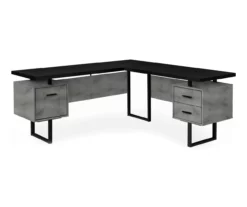 Faux Concrete & Black 3-Drawer L-Shaped Corner Desk