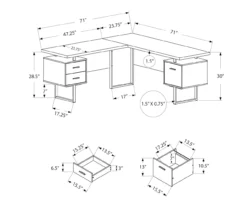 Faux Concrete & Black 3-Drawer L-Shaped Corner Desk -FurniHub Store 810527375 5