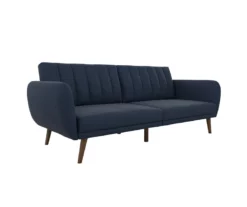 Brittany Navy Blue Linen Convertible Sleeper Futon -FurniHub Store 810535269 4