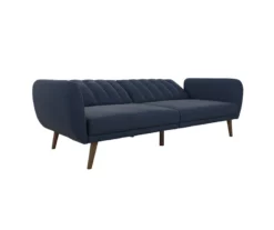 Brittany Navy Blue Linen Convertible Sleeper Futon -FurniHub Store 810535269 5