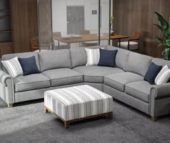 Stone Gray Square Wood Leg Ottoman -FurniHub Store 810535755 7