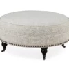 Pebble Gray Striped Upholstered Round Ottoman 1 Pebble Gray Striped Upholstered Round Ottoman -FurniHub Store 810535758 1