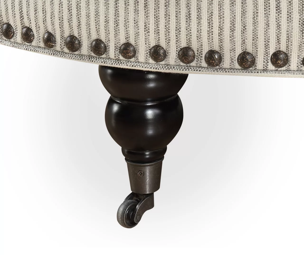 Pebble Gray Striped Upholstered Round Ottoman 5 Pebble Gray Striped Upholstered Round Ottoman - Image 3