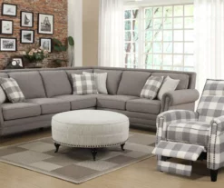 Pebble Gray Striped Upholstered Round Ottoman 7 Pebble Gray Striped Upholstered Round Ottoman -FurniHub Store 810535758 4