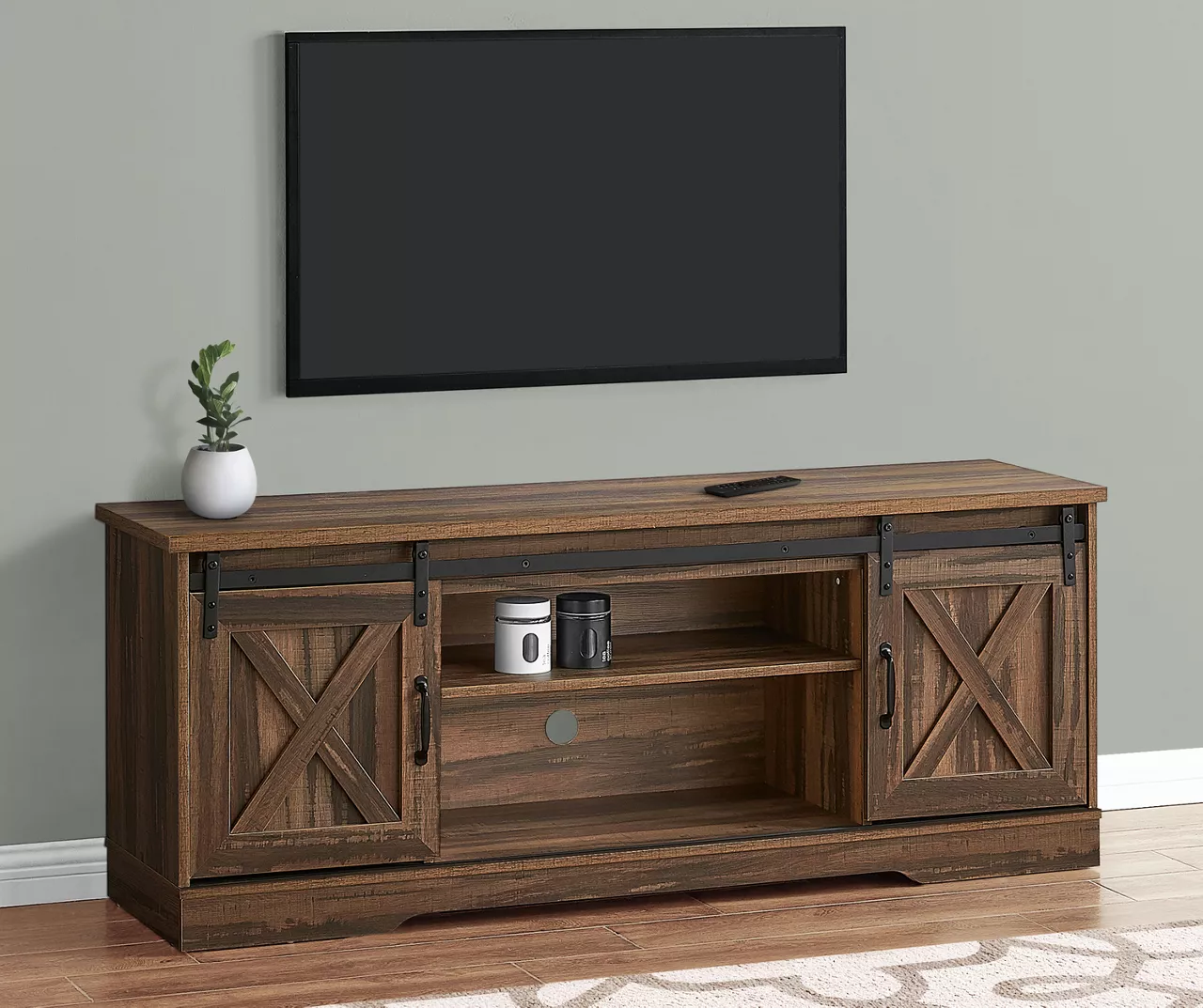 60" Reclaimed Brown Wood Look Sliding Barn Door TV Stand 4 60" Reclaimed Brown Wood Look Sliding Barn Door TV Stand - Image 2
