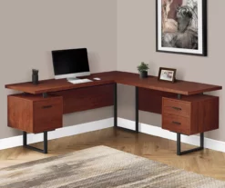 Cherry Wood Look 3-Drawer L-Shaped Corner Computer Desk -FurniHub Store 810535779 1