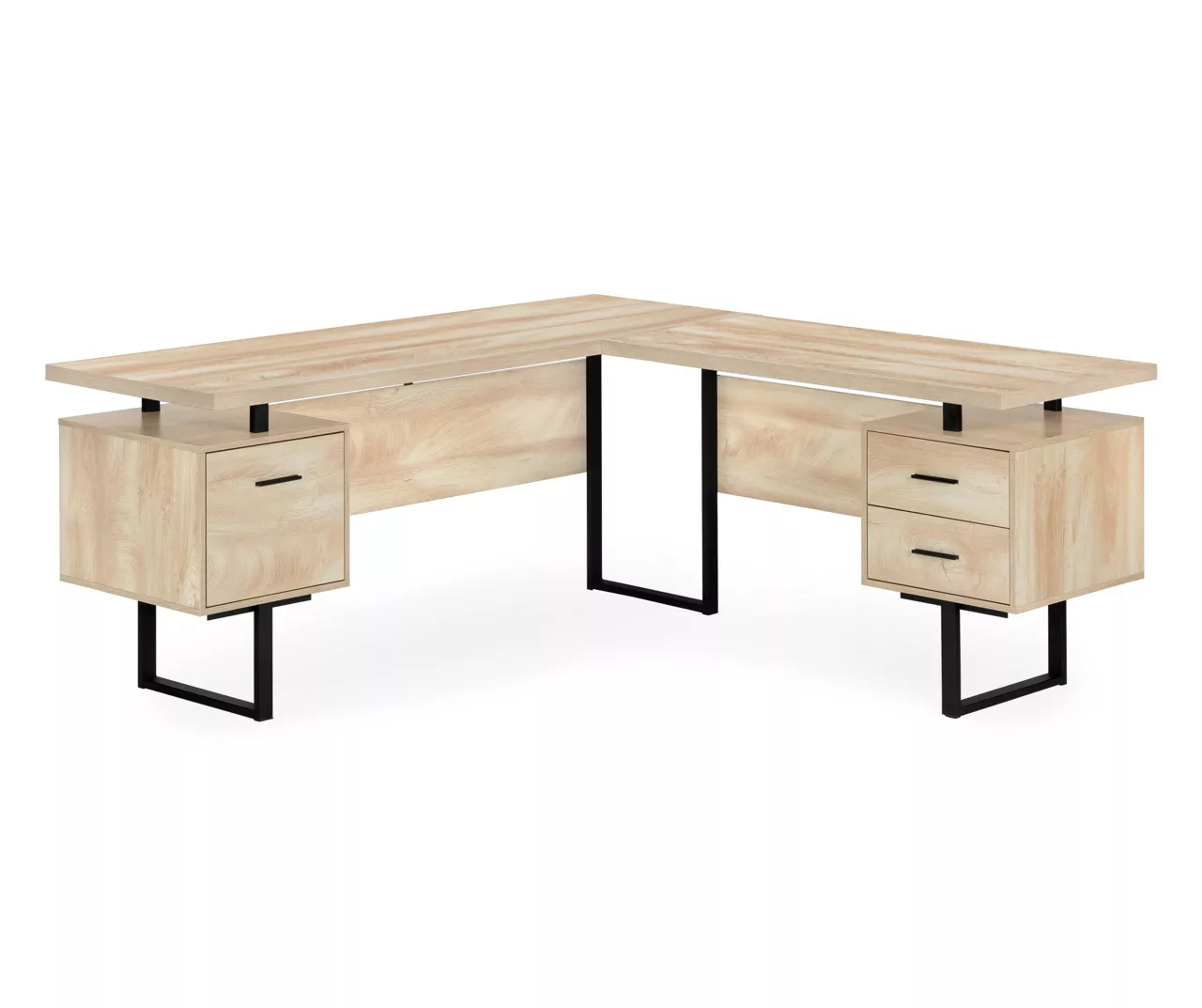 Natural Wood Look 3-Drawer L-Shaped Corner Comptuer Desk 3 Natural Wood Look 3-Drawer L-Shaped Corner Comptuer Desk