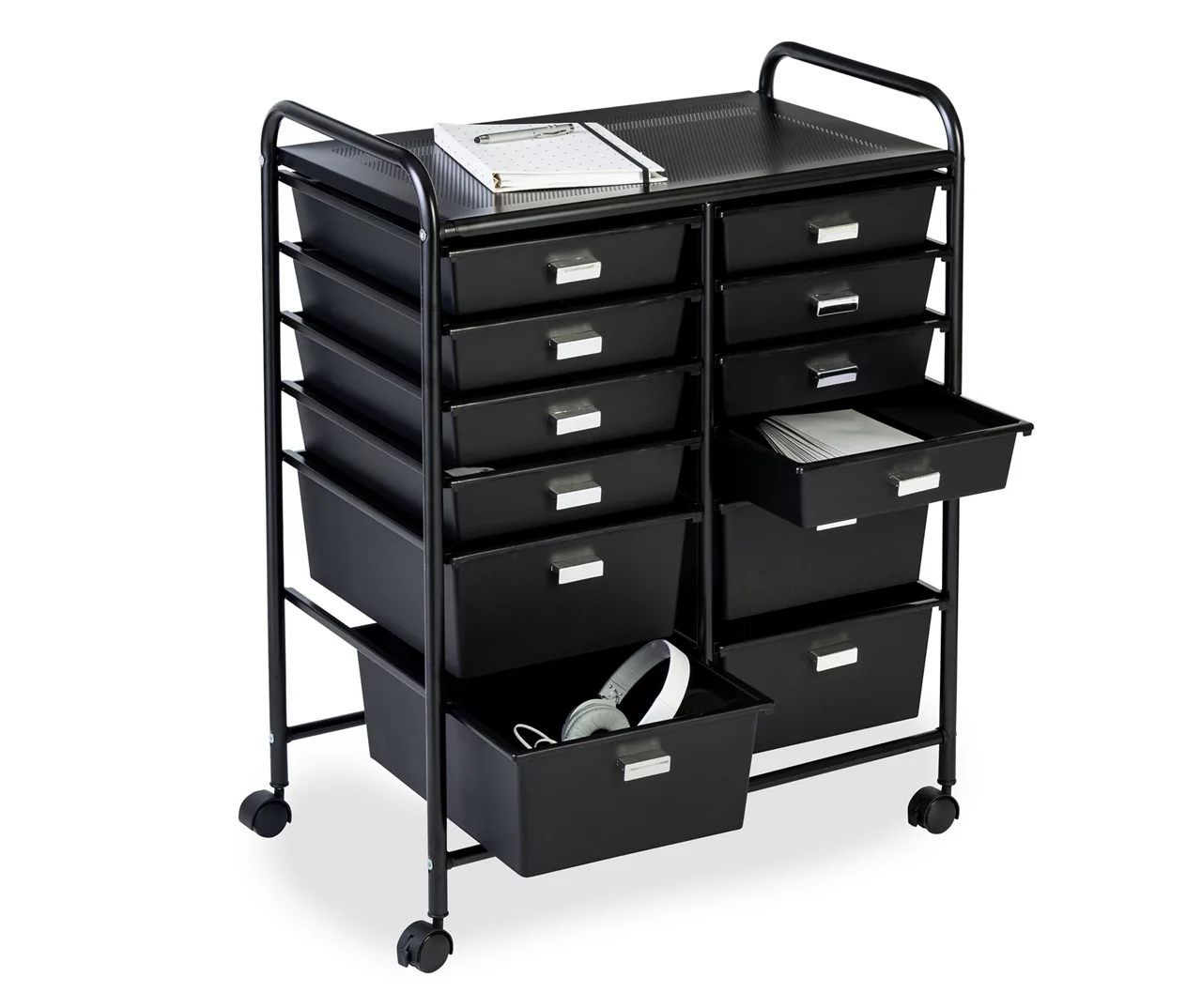 Black Metal 12-Drawer Rolling Storage Cart 3 Black Metal 12-Drawer Rolling Storage Cart