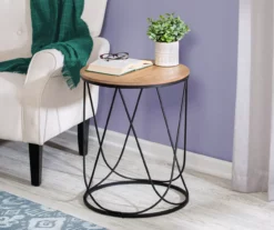 Black & Natural Round Side Table -FurniHub Store 810539920 2