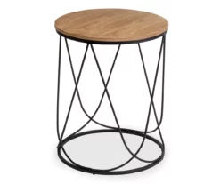 Black & Natural Round Side Table -FurniHub Store 810539920 3