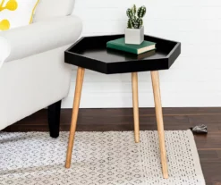 Black Hexagon Wood Leg End Table 8 Black Hexagon Wood Leg End Table -FurniHub Store 810539923 2
