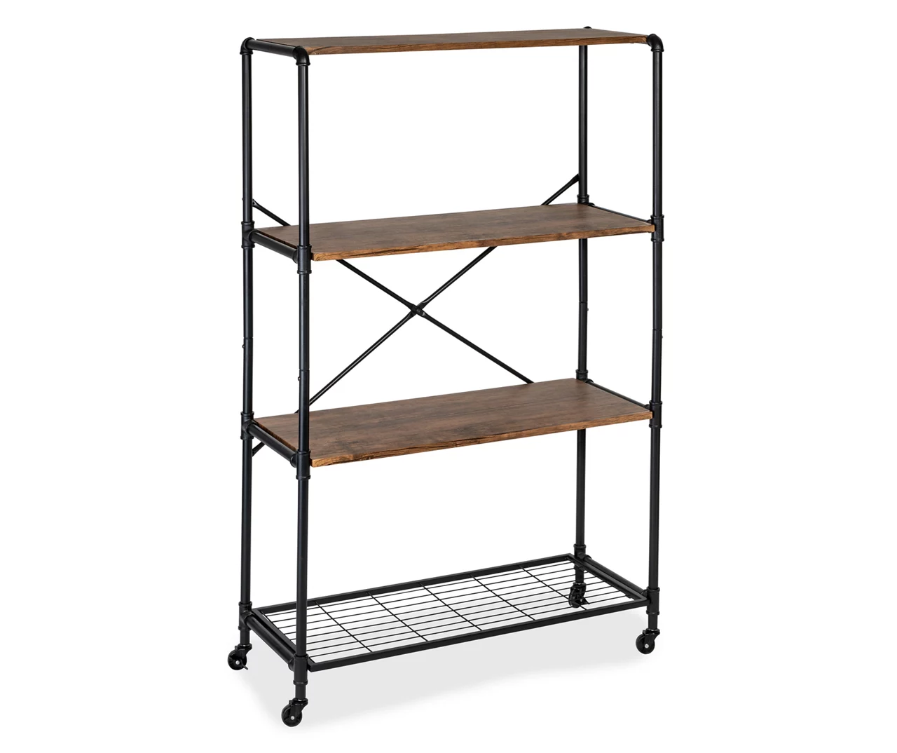 Rustic Black 4-Tier Industrial Rolling Bookshelf 6 Rustic Black 4-Tier Industrial Rolling Bookshelf - Image 4