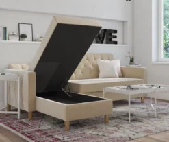 CosmoLiving Liberty Ivory Velvet Sectional Storage Futon -FurniHub Store 810541041 2