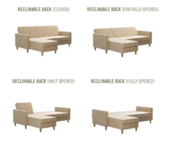 CosmoLiving Liberty Ivory Velvet Sectional Storage Futon -FurniHub Store 810541041 6