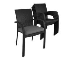 COSCO Lakewood Ranch Black Cushioned Wicker Patio Dining Chairs, 6-Pack -FurniHub Store 810541484 3