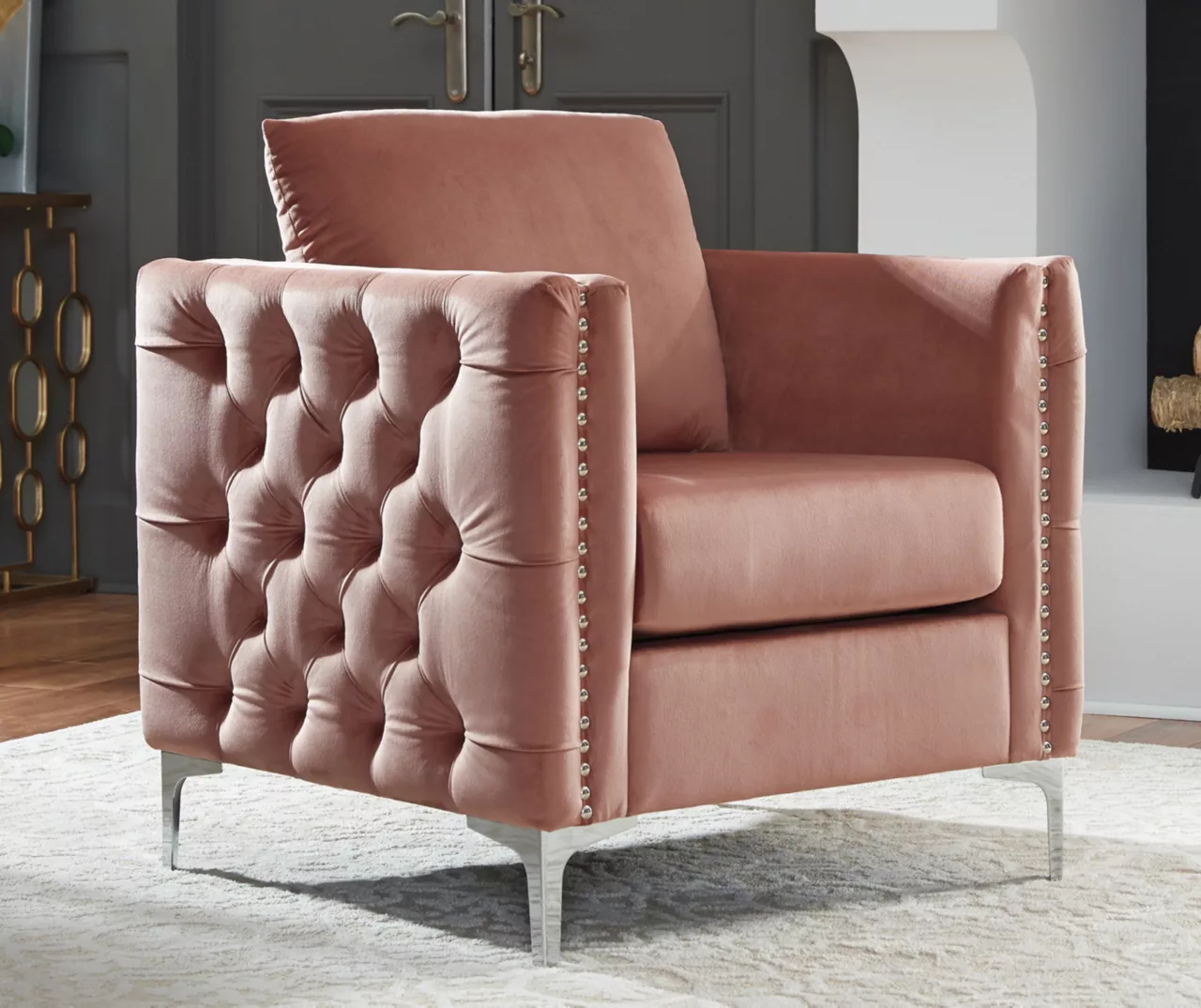 Lizmont Blush Tufted Velvet Accent Chair 5 Lizmont Blush Tufted Velvet Accent Chair - Image 3