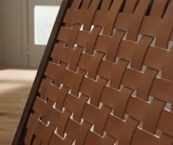 Fayme Camel Armless Leather Woven-Back Lounge Chair 11 Fayme Camel Armless Leather Woven-Back Lounge Chair -FurniHub Store 810542301 3