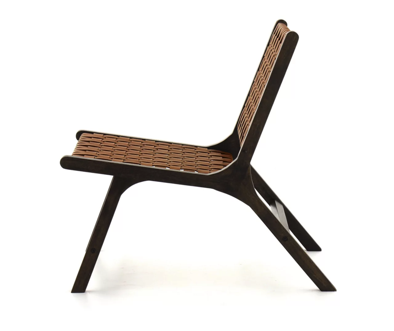 Fayme Camel Armless Leather Woven-Back Lounge Chair 7 Fayme Camel Armless Leather Woven-Back Lounge Chair - Image 5