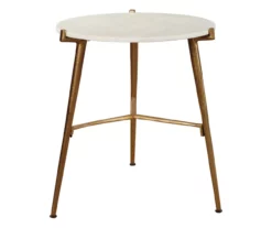 Chadton Round White Marble & Gold Metal Accent Table -FurniHub Store 810542302 2