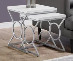 Glossy White Chrome Metal 2-Piece Nesting Table Set -FurniHub Store 810542468 1