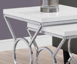 Glossy White Chrome Metal 2-Piece Nesting Table Set -FurniHub Store 810542468 3