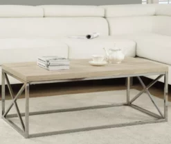 Natural & Chrome Metal Coffee Table -FurniHub Store 810542482 1
