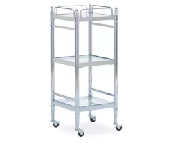 Hawkins Chrome & Glass 3-Shelf Rolling Cart