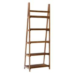 Presley Walnut 5-Shelf Ladder Bookcase -FurniHub Store 810543154 4