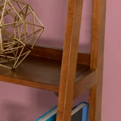 Presley Walnut 5-Shelf Ladder Bookcase -FurniHub Store 810543154 5