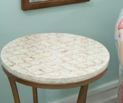 Globa Designs White & Gold Capiz Mosaic Beehive Accent Table -FurniHub Store 810543194 B8