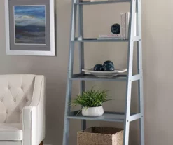 Boston Gray 5-Shelf Wooden Ladder Bookcase -FurniHub Store 810543216 2