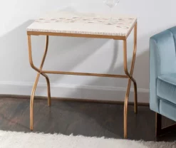 Global Designs Gold Geometric Capiz Mosaic Fish Pattern Accent Table -FurniHub Store 810543217 2