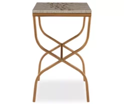 Global Designs Gold Geometric Capiz Mosaic Fish Pattern Accent Table -FurniHub Store 810543217 4