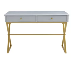 Glam Gray & Gold 2-Drawer Campaign Desk -FurniHub Store 810543219 A0 2