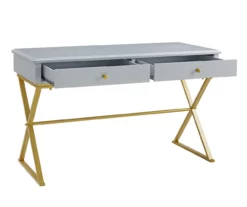 Glam Gray & Gold 2-Drawer Campaign Desk -FurniHub Store 810543219 A0 5