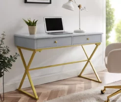 Glam Gray & Gold 2-Drawer Campaign Desk -FurniHub Store 810543219 A0 8