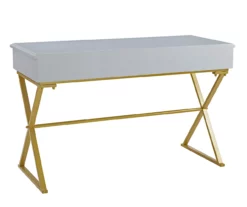 Glam Gray & Gold 2-Drawer Campaign Desk -FurniHub Store 810543219 A1 4