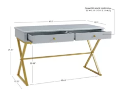 Glam Gray & Gold 2-Drawer Campaign Desk -FurniHub Store 810543219 D8 11