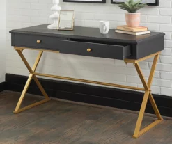 Glam Black & Gold 2-Drawer Campaign Desk -FurniHub Store 810543220 2