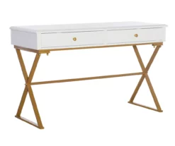 Glam White & Gold 2-Drawer Campaign Desk -FurniHub Store 810543228 A0 1