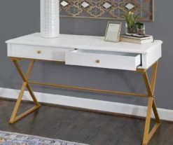 Glam White & Gold 2-Drawer Campaign Desk -FurniHub Store 810543228 A0 10