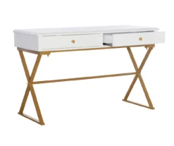 Glam White & Gold 2-Drawer Campaign Desk -FurniHub Store 810543228 A0 6